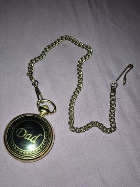 Gold-Tone "Dad" Pocket Watch with Chain